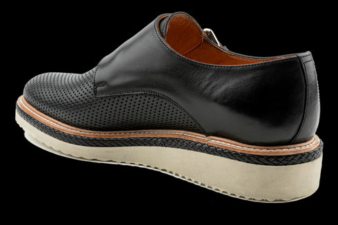 Double Monk Strap Dress Sneakers with Perforated Design in Black